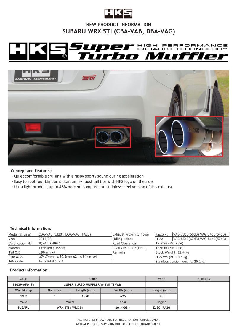 HKS SUPER TURBO MUFFLER Ti Subaru VAB WRX STI/VAG WRX - 31029-AF013V