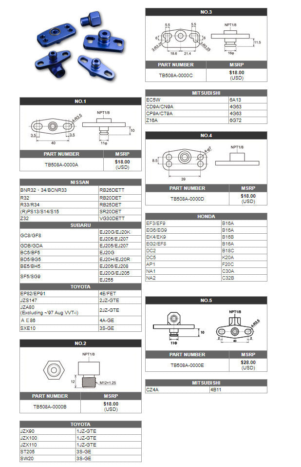 Tomei Fuel Pressure Regulator Adapter Part No.3 For MitsubishiTomei USA