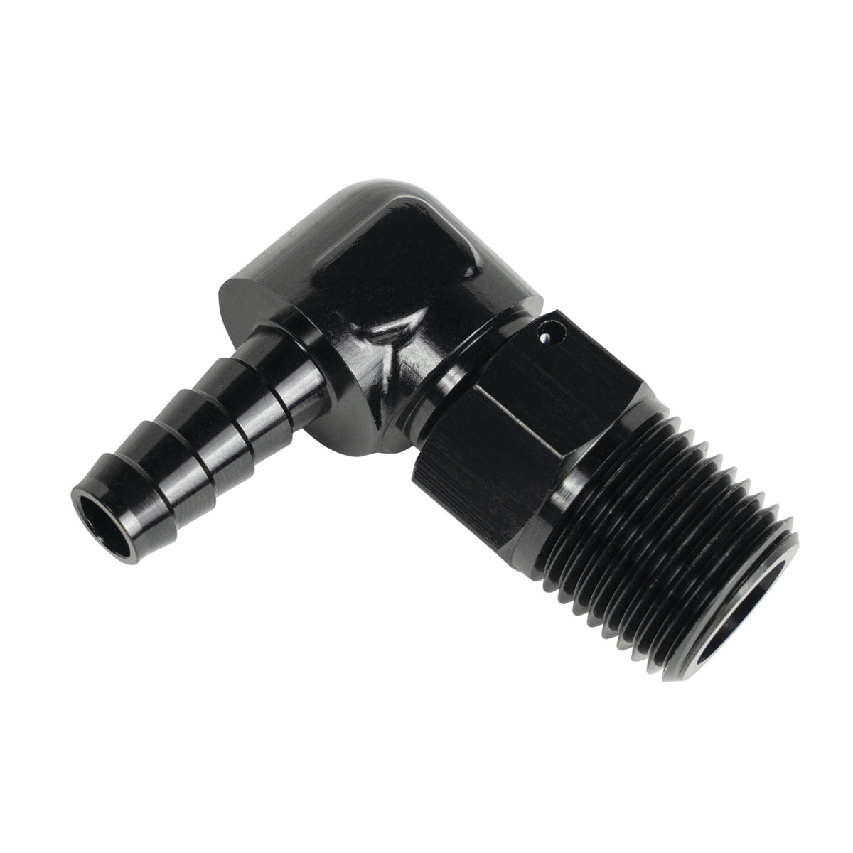 Derale 90 Degree 7/8-14 in NPT Male to 3/8 in Hose Barb Adapter - Black