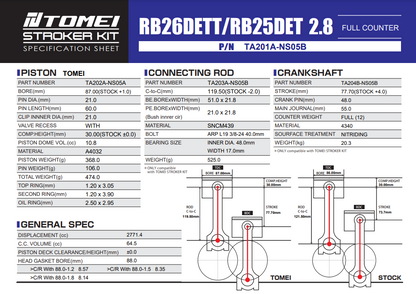 Tomei 2.8L Full Counterweight Stroker Kit For Nissan RB26DETT/RB25DETTomei USA