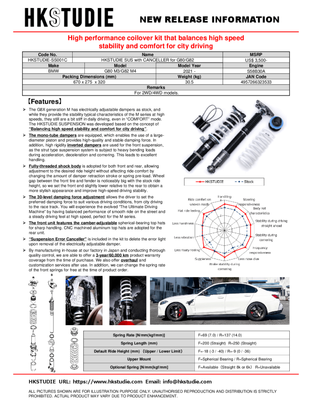 HKS HKSTUDIE SUSPENSION with CANCELLER for G80/G82 - HKSTUDIE-SS001C