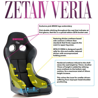 Bride - Zeta IV Veria - Black with Pink Stitch / Silver FRP Shell [ HA1VSF ]