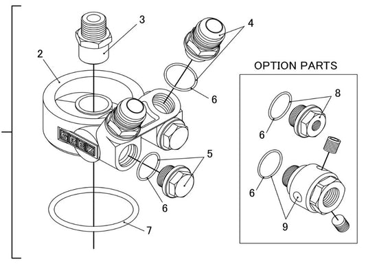 12AN TYPE-E OIL COOLER BLOCK, ENG: 3/4-16UNF, FILTER: 3/4-16UNF - (12401124)